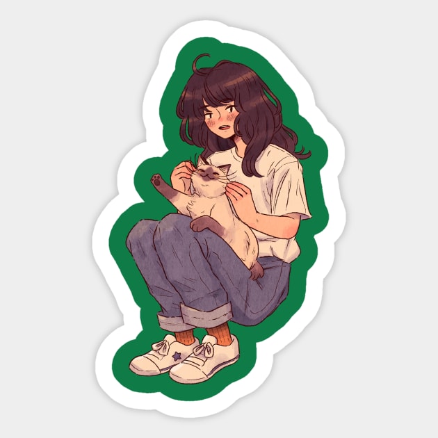 A Girl and Her Cat Sticker by RedBeanPorridge TeePublic Store